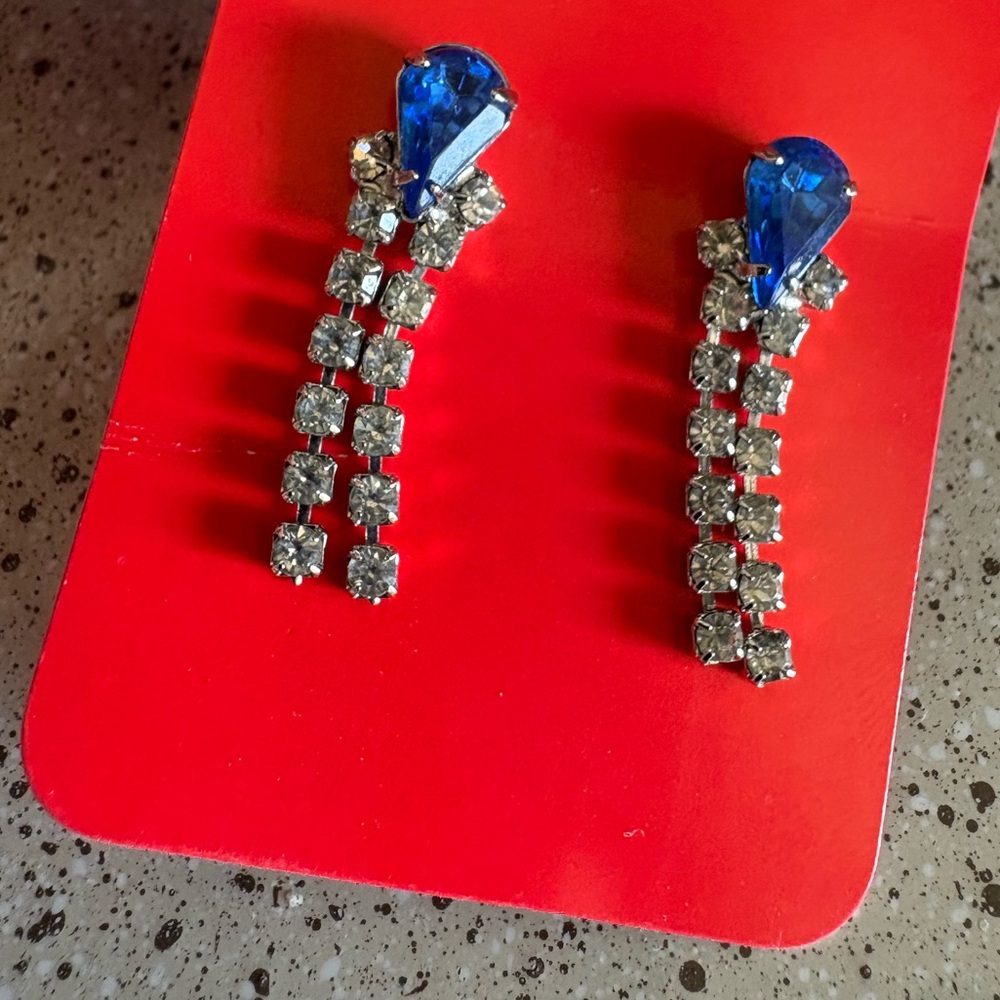 VTG Blue & White Rhinestone Drop Earrings